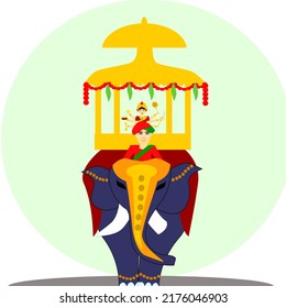 Concept Of Festival And Celebrations, Carrying Golden Howdah Or Chinnada Ambari On The Leading Elephant During The Jamboo Savari Or Procession Of Mysuru Dussehra.
