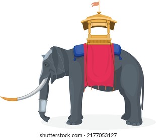 Concept Of Festival And Celebrations, Elephant Carrying Golden Howdah Or Chinnada Ambari On The Leading Elephant During The Jamboo Savari