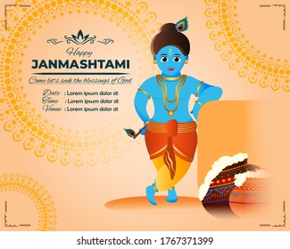 concept of festive background for Indian festival janmashtami with text mean janamashtami, vector illustration ,festive offer banner , flyer, greeting 