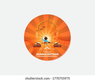 concept of festive background for Indian festival janmashtami with text mean janamashtami, vector illustration ,festive offer banner , flyer, greeting 