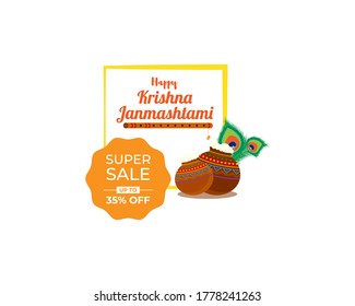 concept of festive background for Indian festival janmashtami with text mean janamashtami, vector illustration ,festive offer banner , flyer, greeting 