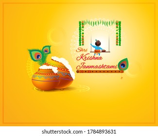 concept of festive background for Indian festival janmashtami with text mean janamashtami, vector illustration ,festive offer banner , flyer, greeting 