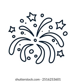 Conceito de fogos de artifício festivos, confete. Ilustração linear de vetor isolada em fundo branco.