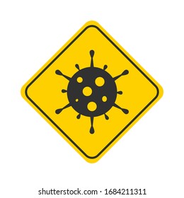 Concepto de lucha contra el ataque virus.Virus. Signos de prevención, tablero de advertencia amarillo con virus. cuidado y cuidado Signo, símbolo de advertencia, ilustración vectorial.