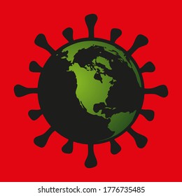 Concept of fighting the spread of the COVID-19 epidemic around the world with the symbol of the virus associated with the terrestrial globe.