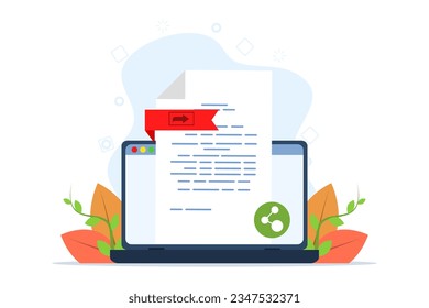 Concept of file sharing, file transfer, documentation transfer, cloud services, file management, electronic document management. Documents, files. Vector illustration in flat design for web page.