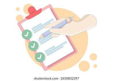 o conceito de preencher um questionário ou inquérito. Conclusão da lista de verificação de opinião da pesquisa ou feedback ou avaliação do formulário do questionário. dando respostas e selecionando respostas.