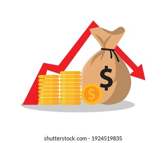 Concept Of Financial Crisis, Down Arrow Stock Graph, Market Fall Vector  Illustration