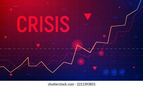 Concept of financial crisis. Vector illustration with 3d growing up crisis charts. Stock market crash and growing up loss trading graphs. Concept of world economy recession
