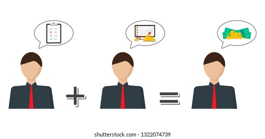 The concept of financial development. Vector image of a person who thinks about money growth.