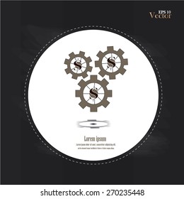 the concept of financial operations vector. business concept vector.gear and dollar on chalkboard.Vector illustration.