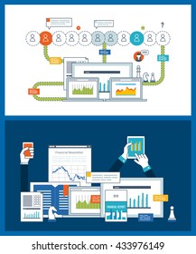 Concept for financial report, investment, consulting, strategy planning, project and strategic management. Investment growth. Management consulting. Financial strategy and report. Online education.