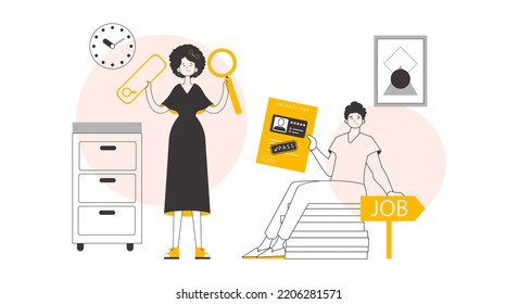 The concept of finding employees. Modern linear style. Vector.