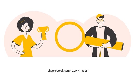 The concept of finding employees for work. Minimalistic linear style. Vector.