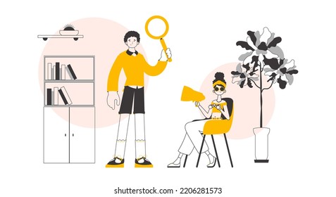 The concept of finding employees for work. Modern linear style. Vector illustration.