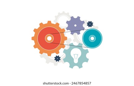 The concept of finding great ideas. Flat Design of Topic of New Ideas and thoughts. 
Creativity and inspiration in a modern style with a light bulb and gears