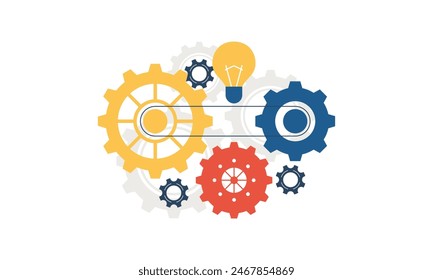 The concept of finding great ideas. Flat Design of Topic of New Ideas and thoughts. 
Creativity and inspiration in a modern style with a light bulb and gears