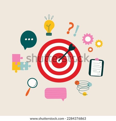 The concept of finding great ideas. Hand-drawn isolated illustrations on the topic of new ideas and thoughts. Creativity and inspiration in a modern style. A light bulb, a puzzle, gears, a symbol 