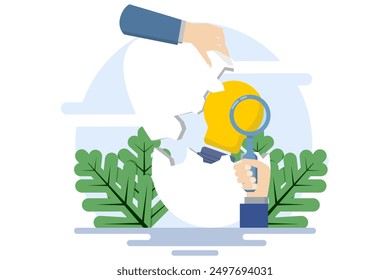 The concept of finding solutions or solving problems, brainstorming, innovation and decision making with oneself or teamwork. Creative thinking, challenges and business growth. Vector illustration.