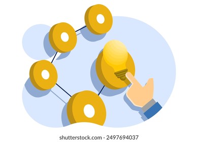 The concept of finding solutions or solving problems, brainstorming, innovation and decision making with oneself or teamwork. Creative thinking, challenges and business growth. Vector illustration.