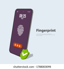 concepto de sensor de huellas digitales en el teléfono.Acceso a datos. Huella digital en la pantalla del smartphone.