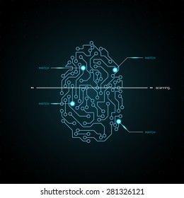 Concept of fingerprint technology identification. Vector illustration.