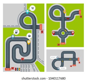 Concept finish map banner set. Cartoon illustration of 3 concept finish map vector banner horizontal for web
