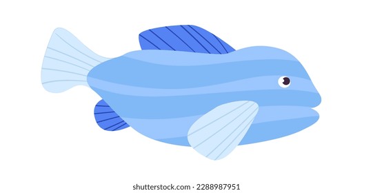 Concept Fish sea ocean. This is a flat vector illustration of a blue sea fish, created in a cartoon style. The design is minimalistic yet eye-catching. Vector illustration.