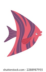 Concept Fish sea ocean. This flat vector cartoon design showcases an ocean striped fish on a white background, perfectly capturing the concept of marine life. Vector illustration.