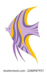 Begriff Fischmeer. Dieses flache Vektorgrafik-Design zeigt einen hellen, am Ozean gestreiften Fisch auf weißem Hintergrund, der das Konzept des marinen Lebens perfekt erfasst. Vektorgrafik.