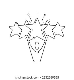 Concept of five stars feedback, best rating, customer positive review. Vector illustration. 