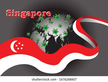 The concept of the flag of Singapore and the world has fought the corona virus. Novel Coronavirus (2019-nCoV). Asia-China map infographics. COVID-19.