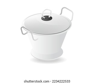 Concept flat 3d isometric illustration of stainless steel wok where rice is cooked