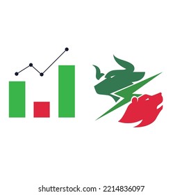 concept of flat bull and bear market charts head vector illustration