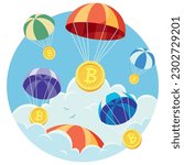 Concept flat design illustration for cryptocurrency airdrop.