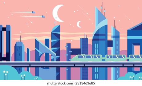 Concept flat design illustration of futuristic city.