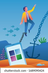 Concepto de ilustración de diseño plano para adicción a smartphones o medios sociales.