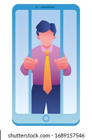 Concept flat design illustration for smartphone or social media addiction.