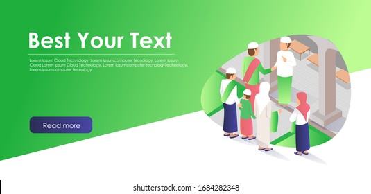 el concepto de diseño plano ilustración isométrica de Ramadhan kareem y Eid
