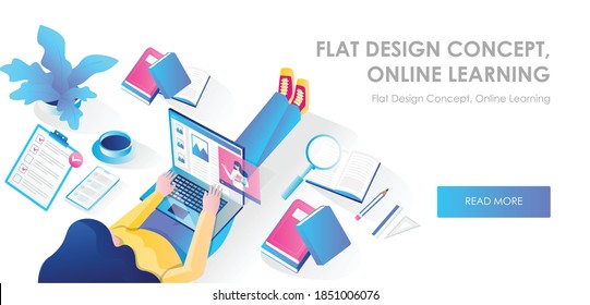 Concept flat design, learning by video call