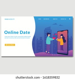 concept flat illusstration landing page template online dating with man and women give love