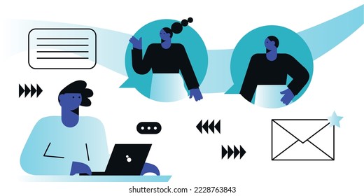 Concept flat illustration for corporate website pages. Corporate profile and team information. Customer support online. Network promotion, Influencer marketing. Flat vector illustration.