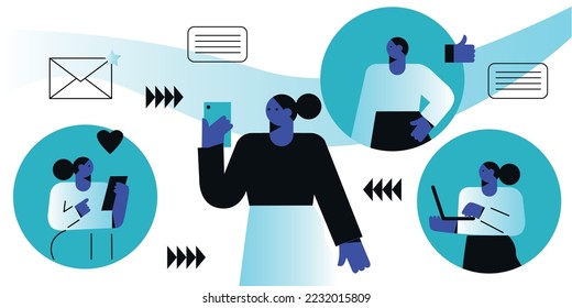 Concept flat illustration for corporate website pages. Corporate profile and team information. Customer support online. Network promotion, Influencer marketing. Flat vector illustration.