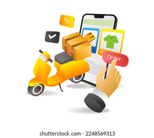 Concept flat isometric 3d illustration online shopping fast delivery
