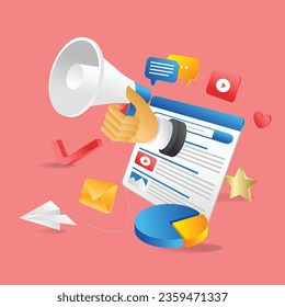 Concept flat isometric 3d illustration digital marketing strategy transformation campaign