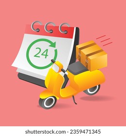 Concept flat isometric 3d illustration 24 hour delivery service time