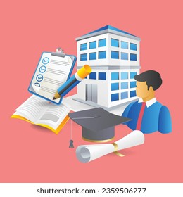 Concept flat isometric 3d illustration of importance of school education investment plan