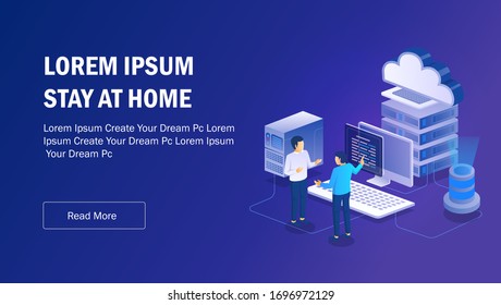 the concept of flat isometric cloud and server meeting or consultation