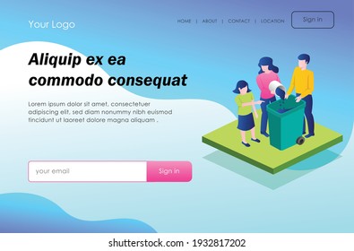 El concepto de diseño isométrico plano, limpieza de residuos para reforestación y ecología verde 
