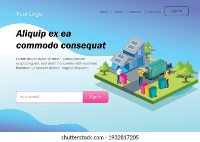 El concepto de diseño isométrico plano, limpieza de residuos para reforestación y ecología verde 
